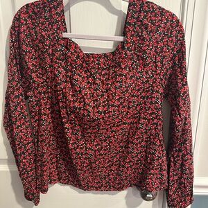 GAP Red and Black Floral Blouse